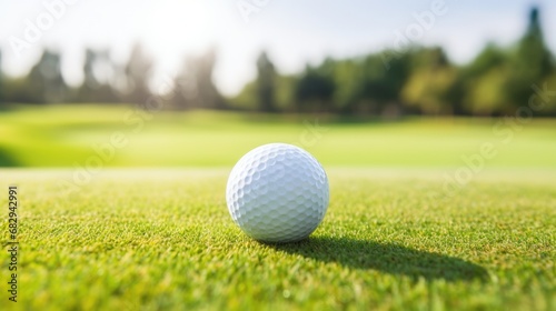 Active Golfing. White Golf Ball Near The Hole with Green Grass Background. Selective Focus. Perfect for Conceptualizing Golf Activity and Business.