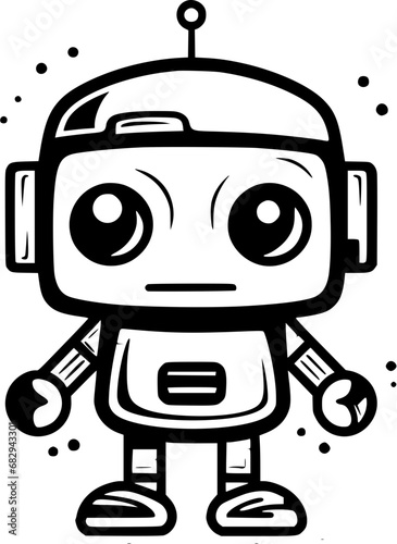 Simple Robot Droid Icon in Hand-drawn Style