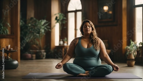 Fat black girl doing yoga photo