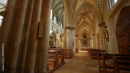 Fribourg  Switzerland Circa March 2022 - Echoes of Faith - Interior Glimpse of Saint Nicholas Cathedral  a Catholic Spiritual Haven