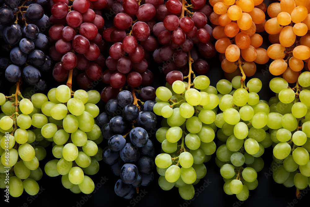 Top view of different grape varieties. Generative AI Top view of different grape varieties. Generative AI