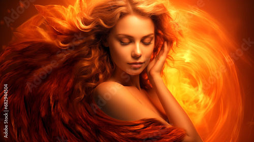 Portrait of a Woman feeling great with phoenix wings