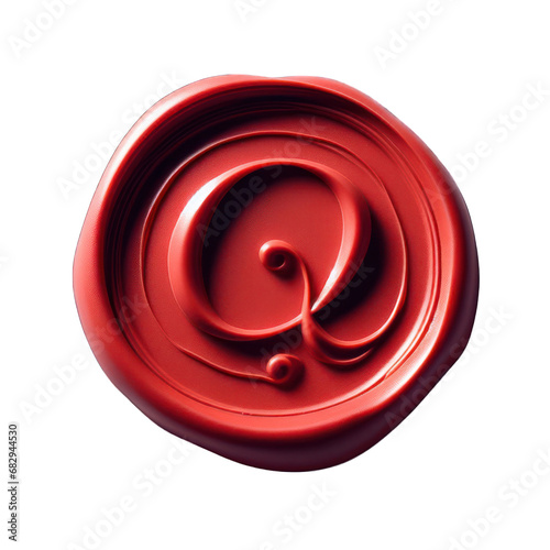 Red wax seal of alphabet Q isolated on transparent background.