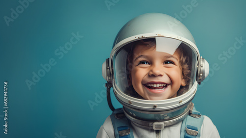 Boy wearing space helmet portarite generativ ai photo