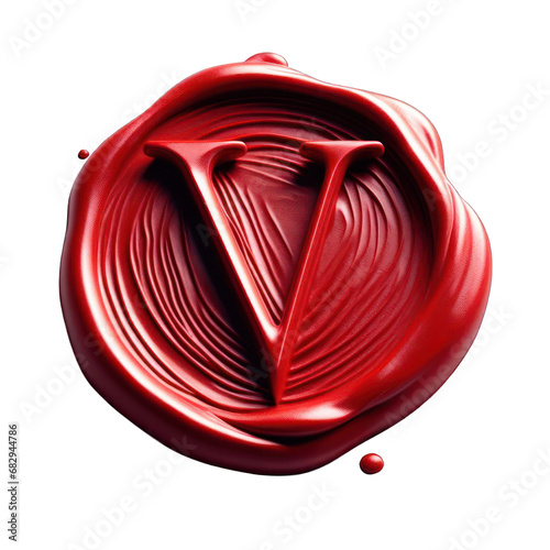 Red wax seal of alphabet V isolated on transparent background.