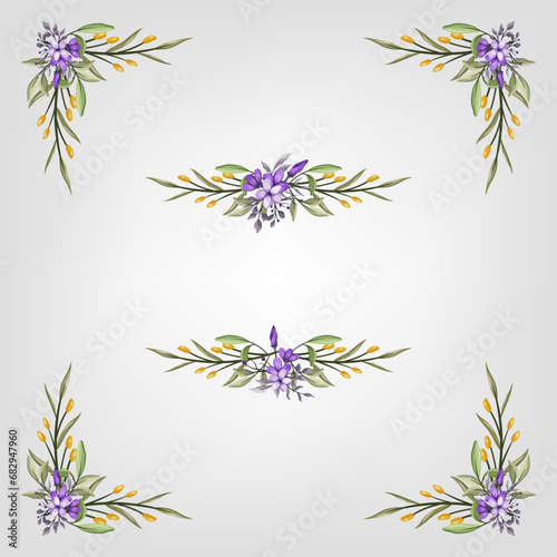 Set Botanic Blossom Floral Elements. Bloom Foliage