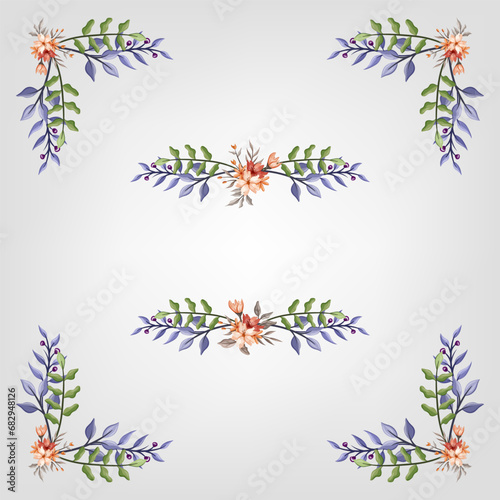 Set Botanic Blossom Floral Elements. Bloom Foliage