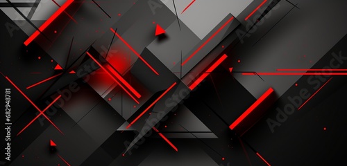 Geometric background with a minimum. Combination of dynamic black forms and red lines. Image with an abstract background that is hipster 