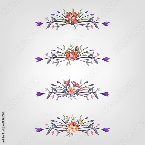 Set Botanic Blossom Floral Elements. Bloom Foliage