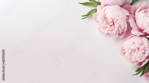 bouquet of peony flowers on a pink background, copy space