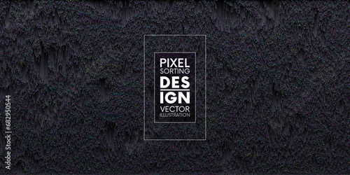 Pixel sorting style background with random noisy iridescent flickering pixels. Geometric trendy grunge pixel art design. Dynamic digital noise texture. Code structure. Data error. Vector illustration