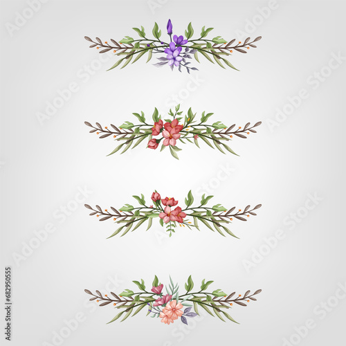 Set Botanic Blossom Floral Elements. Bloom Foliage