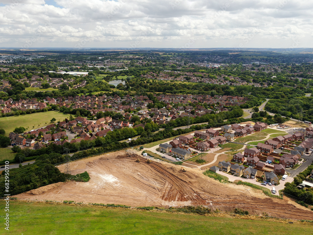 New Build Housing Estate during Construction Aerial View