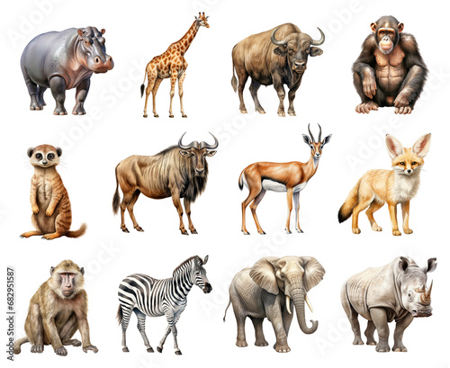 Watercolor African Animals Set. Set of African Animals Clipart. Hand Drawn African Safari Animal Illustrations.