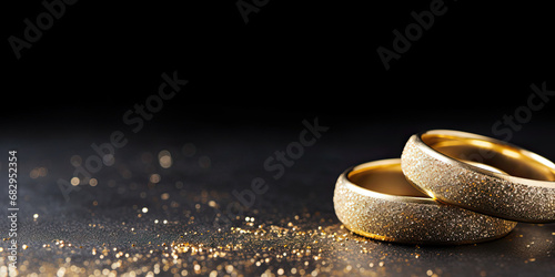 Golden wedding rings on a black  background  photo
