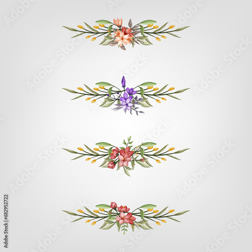 Set Botanic Blossom Floral Elements. Bloom Foliage