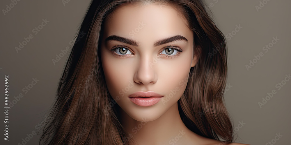 Beautiful model with clear skin closeup portrait, beauty banner Beautiful model with clear skin closeup portrait, beauty banner