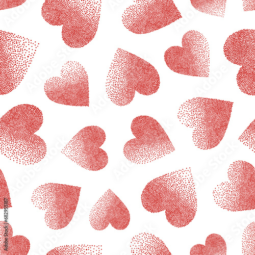 Red hearts pattern. Vector seamless hand drawn heart background