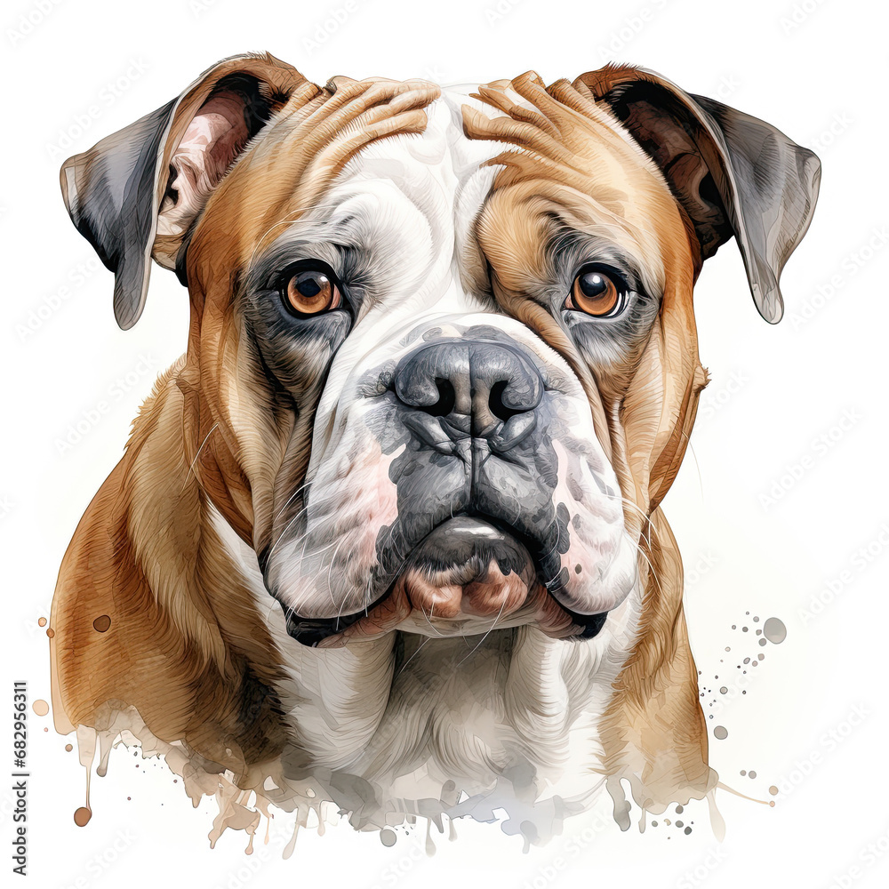 watercolor Bulldog clipart, Generative Ai