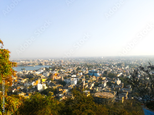 Ranchi city from the top many trees and buildings,india 07 november 2023