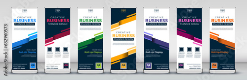 abstract vertical business roll up Banner Design set for signboard Advertising Template standee X banner for Street Business in red, green, blue, yellow, orange, purple, orange for events