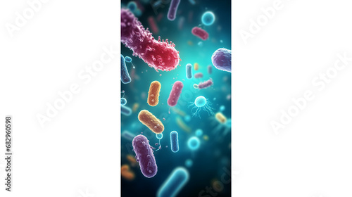 Probiotics, bacteria, biology, microflora. Intestinal health, Microorganisms under a microscope.