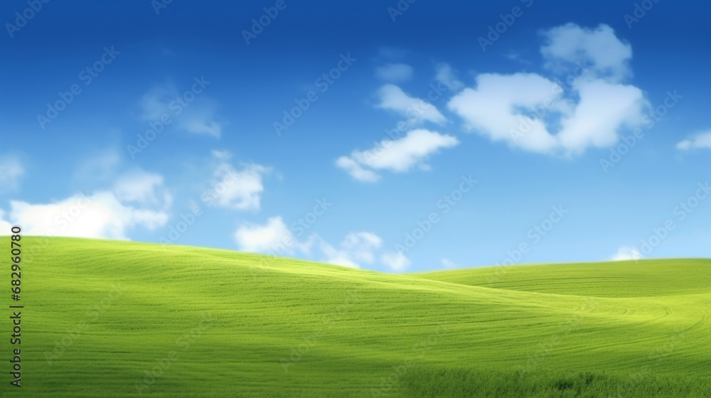 green grass field and blue sky with cloud, nature background green grass field and blue sky with cloud, nature background