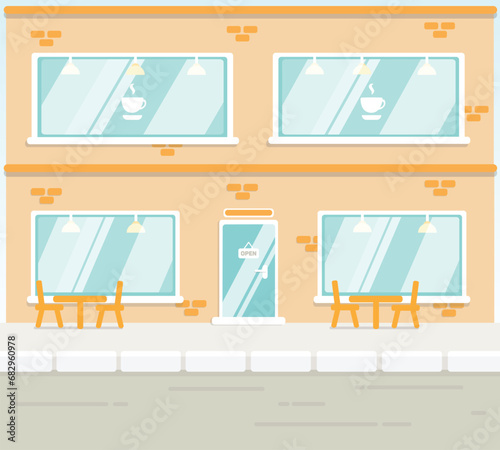 Vector colorful flat residential coffee shop, illustration, flat design