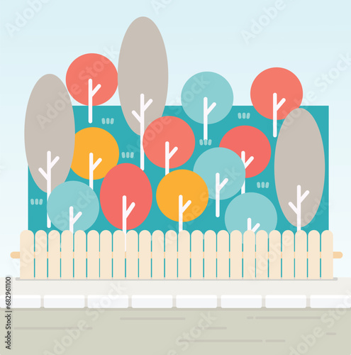 Vector garden on urban street, illustration, flat design 