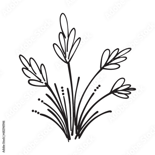 Grass icon illustration, hand drawn in sketch, brush style design and background element