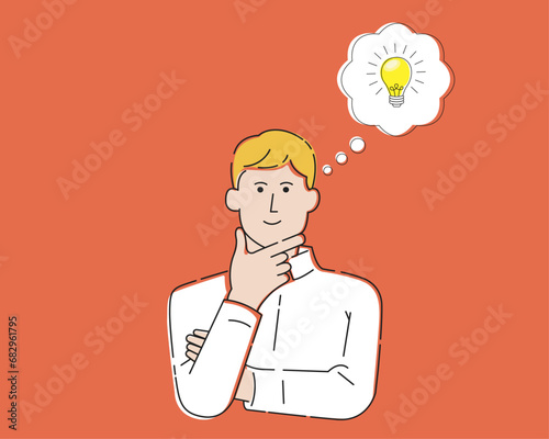 Illustration image of a man thinking. Flat illustration of a thinking guy who comes up with an idea.