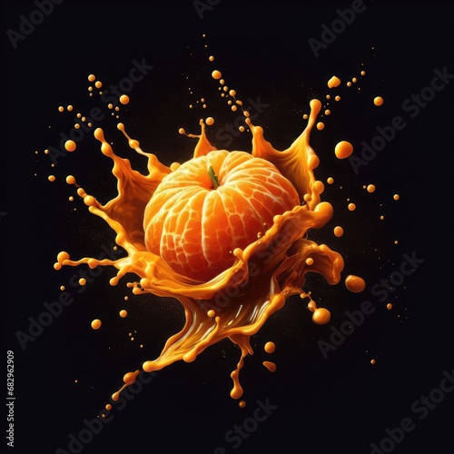 tangerine fruit splash on black