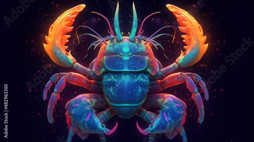 A psychedelic portrait of a Lobster.Generative AI © shuvodesign