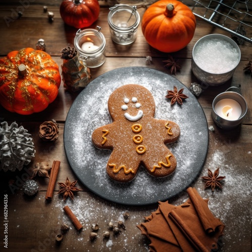 Pumpkin-shaped gingerbread decorated with jimmies photo