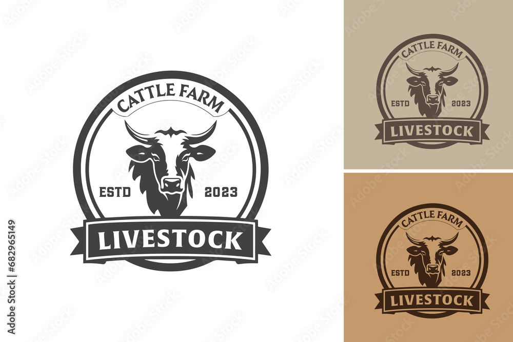 A black and white logo of a cow with a ribbon around it. This versatile asset is perfect for farm, dairy, and agriculture businesses seeking a classic and memorable logo design.