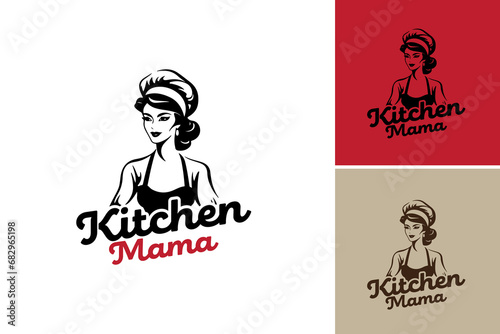 kitchen mama logo design template is a cheerful design suitable for kitchen-related content, cookbooks, family recipes, or culinary blogs.
