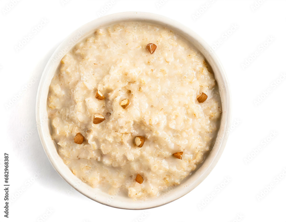 porridge isolated on white background, cutout, top view porridge isolated on white background, cutout, top view