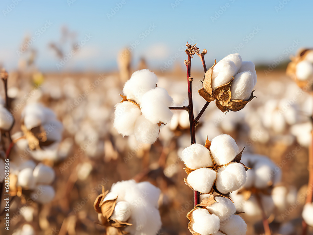 Close up ripe cotton with white fiber grow on plantation