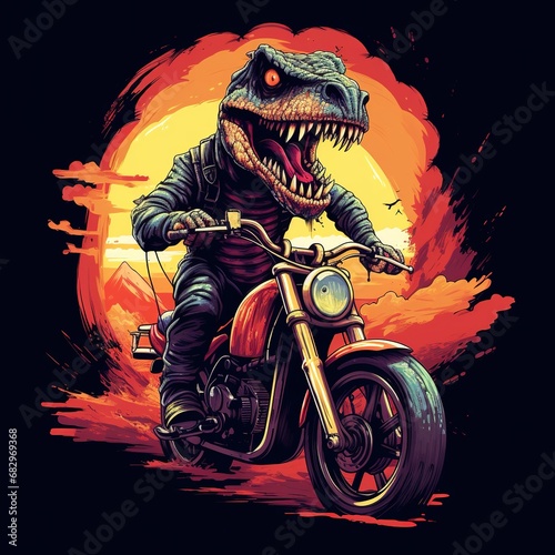 Dinosaur driving a motorcycle in the summer © somsong
