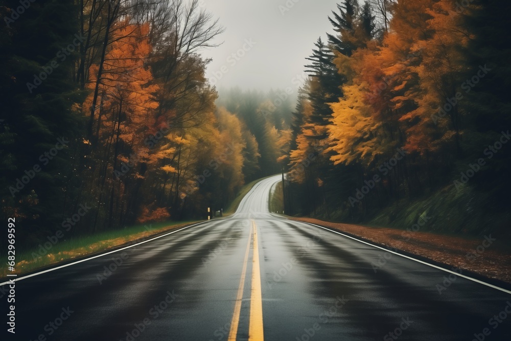 Country Road in Fall, Unfolding a Dramatic and Moody Scene of Nature's Changing Tapestry Country Road in Fall, Unfolding a Dramatic and Moody Scene of Nature's Changing Tapestry