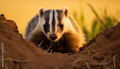 A Curious Badger Contemplating Life in a Mound of Earth