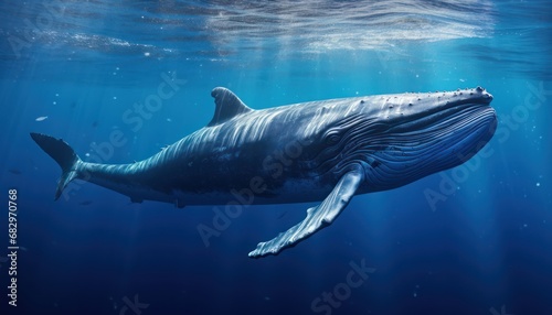 A Majestic Humpback Whale Gliding Through the Vast Blue Ocean Waters © Anna