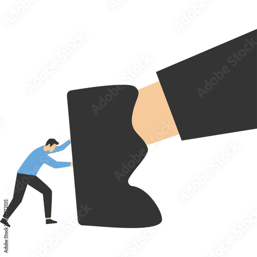 self-pushing concept, keep self-development or self-improvement to overcome difficulties and success in business and career concept, confident entrepreneur pushing himself forward with full effort.

