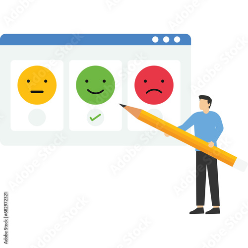 Feedback and review concept. Fill out the character survey form and give a positive or negative opinion. identify customer satisfaction and complaints. Customer service and user experience concept.

