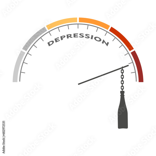 Abstract measuring device. Influence of alcohol addiction on depression. Scales of cause and effect.