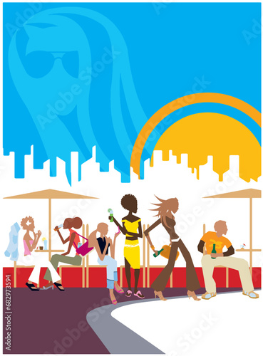 Young people socialising in a public place, club. Modern Life style in an urban city vector Illustration.