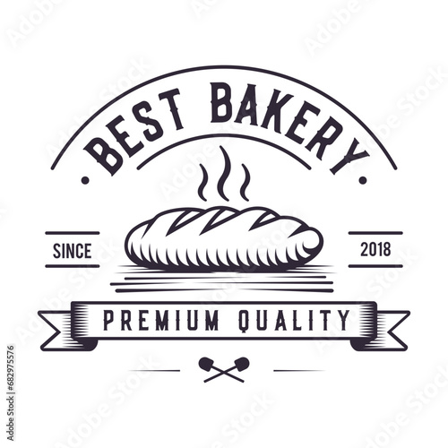 Bakery , classic badge logo design, bread emblem vintage symbol. food industry hand drawing mark art, Black color.
