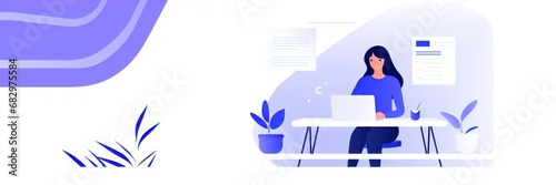 Woman looks at a Piece of Paper Background with Empty Copy Space - Beautiful Animated Business Woman Backdrop - Flat Vector Girl Graphics Illustration Wallpaper created with Generative AI Technology © Sentoriak