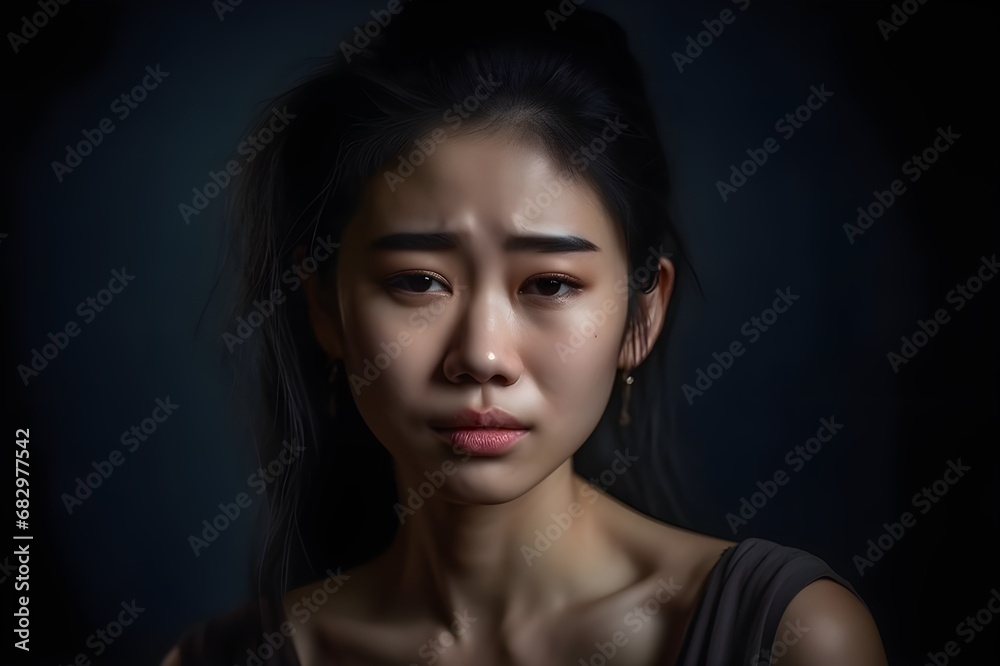 Portrait of a crying beautiful young Asian woman, AI Portrait of a crying beautiful young Asian woman, AI