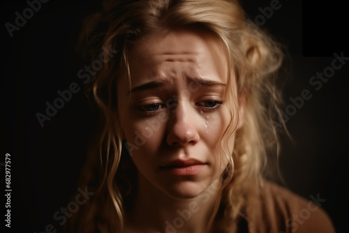 Crying beautiful young woman  AI